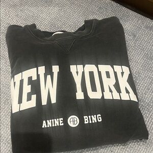 Anine Bing Charcoal Sweatshirt with White 'New York' Print size s/p